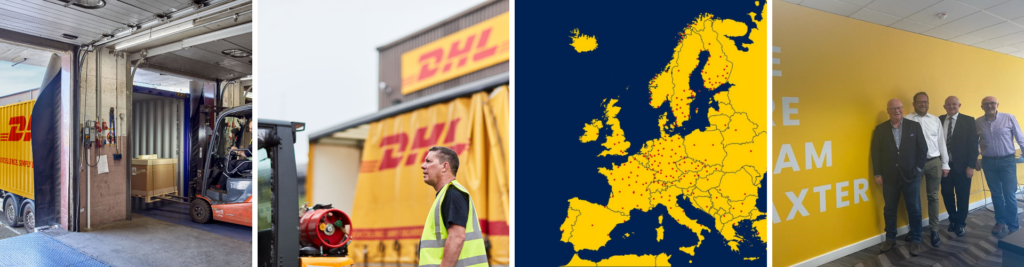 A DHL trailer and map of Europe