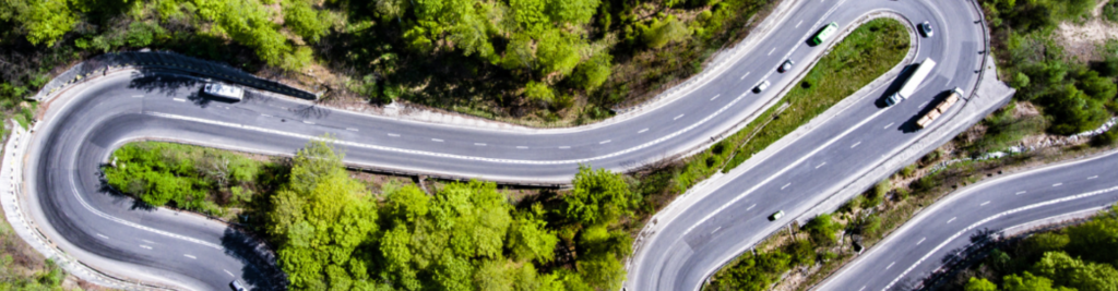 A photo of a winding road from above