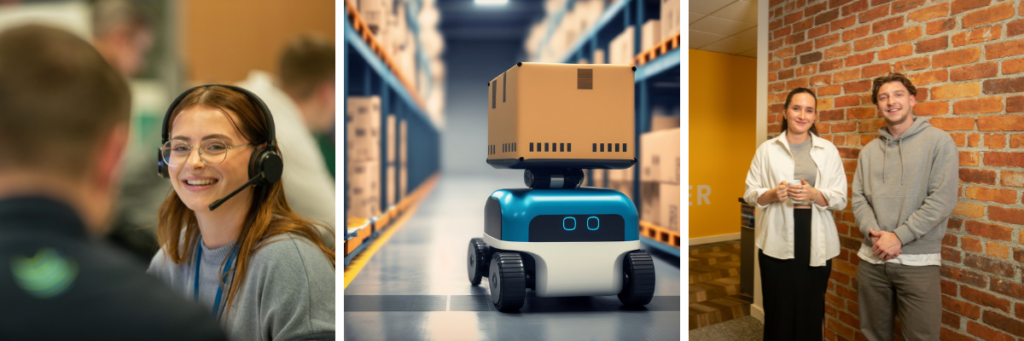A box on a lifter in a warehouse