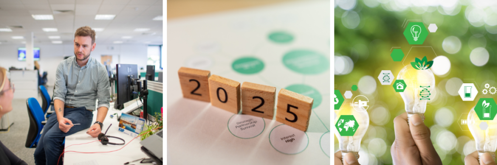 Four wooden tiles reading "2025"