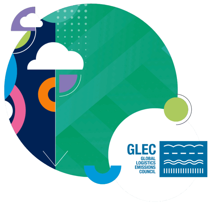 A graphic featuring the logo of the Global Logistics Emissions Council