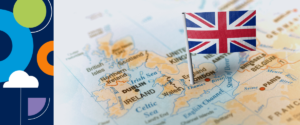 A graphic of a UK flag pin stuck into the UK on a map of Europe